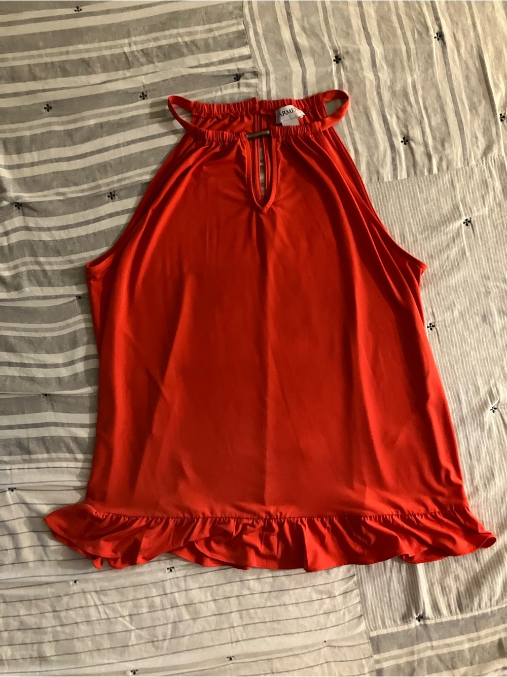 Carmen Marc Valvo Halter Ruffle-Hem Tank